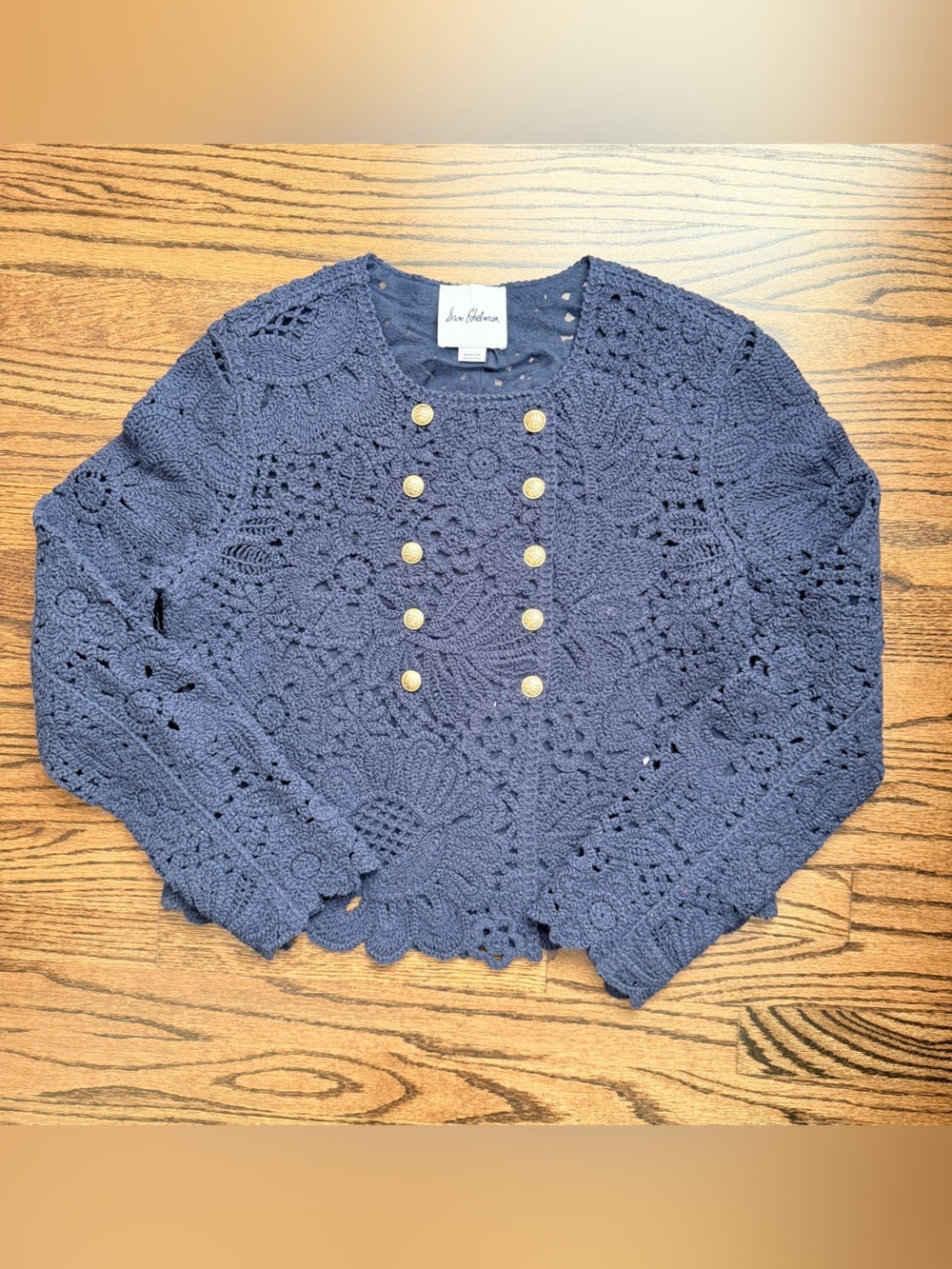 Sam Edelman Navy Crochet Double-Breasted Blazer - size medium